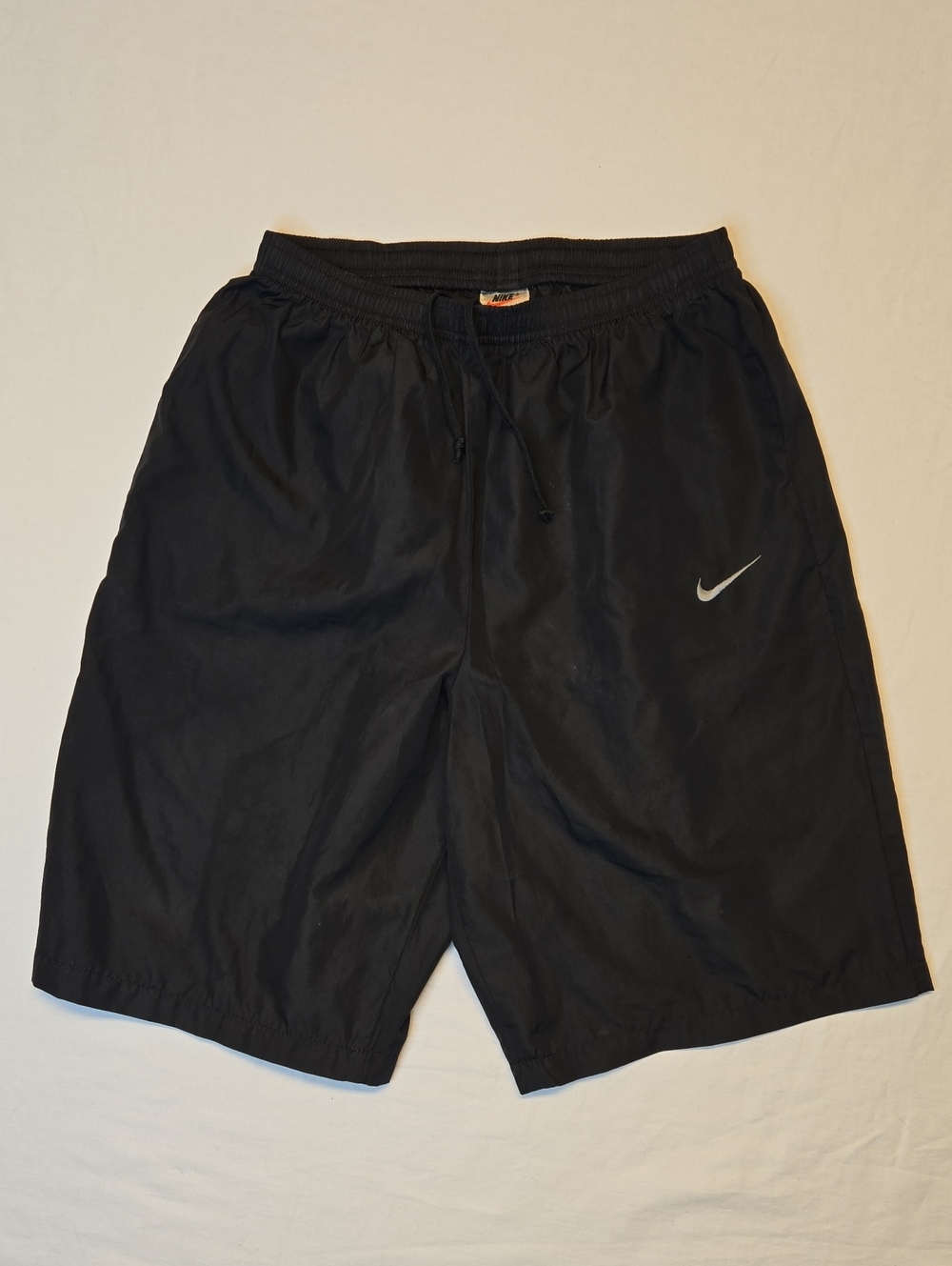 Nike Black Athletic Polyester Shorts with Gray Swoosh Vintage 90s